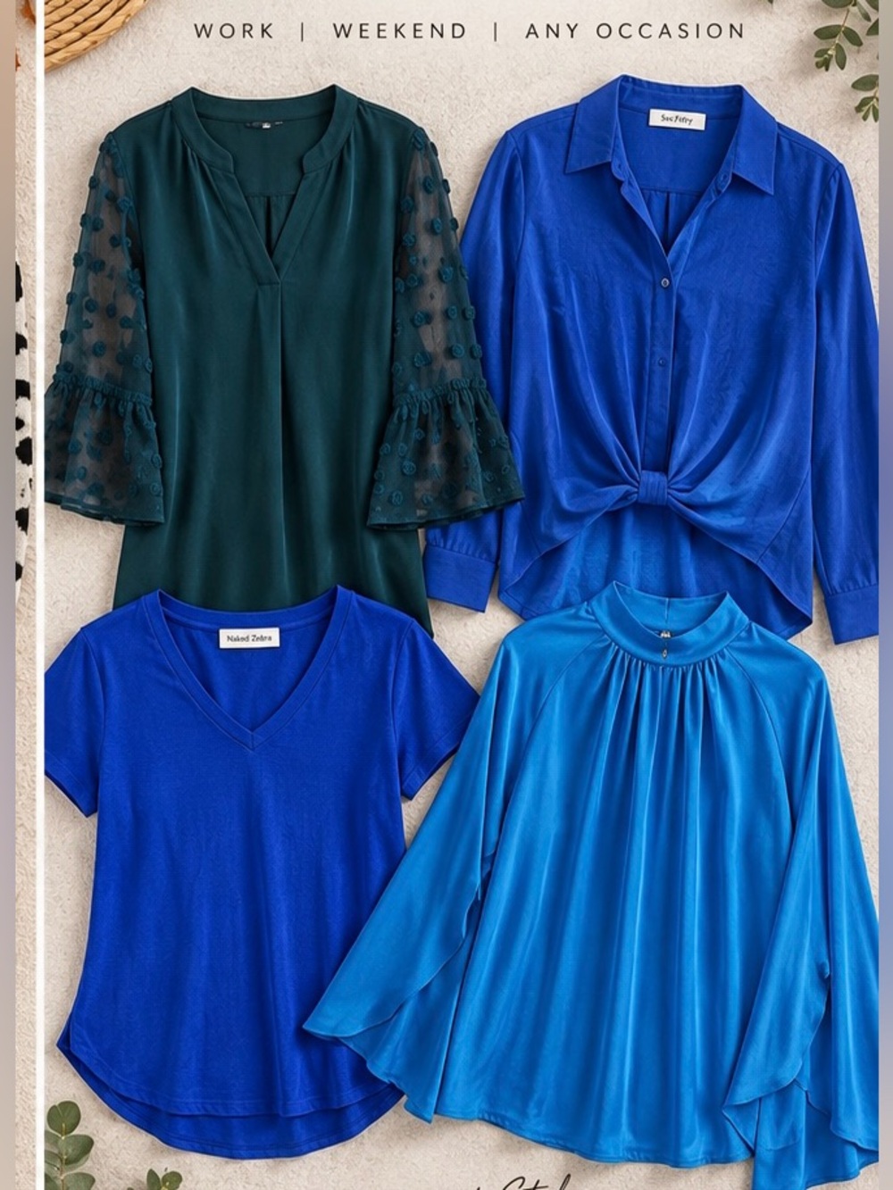 4-Piece Blue & Teal Blouse Bundle | Work + Going Out Tops Size L